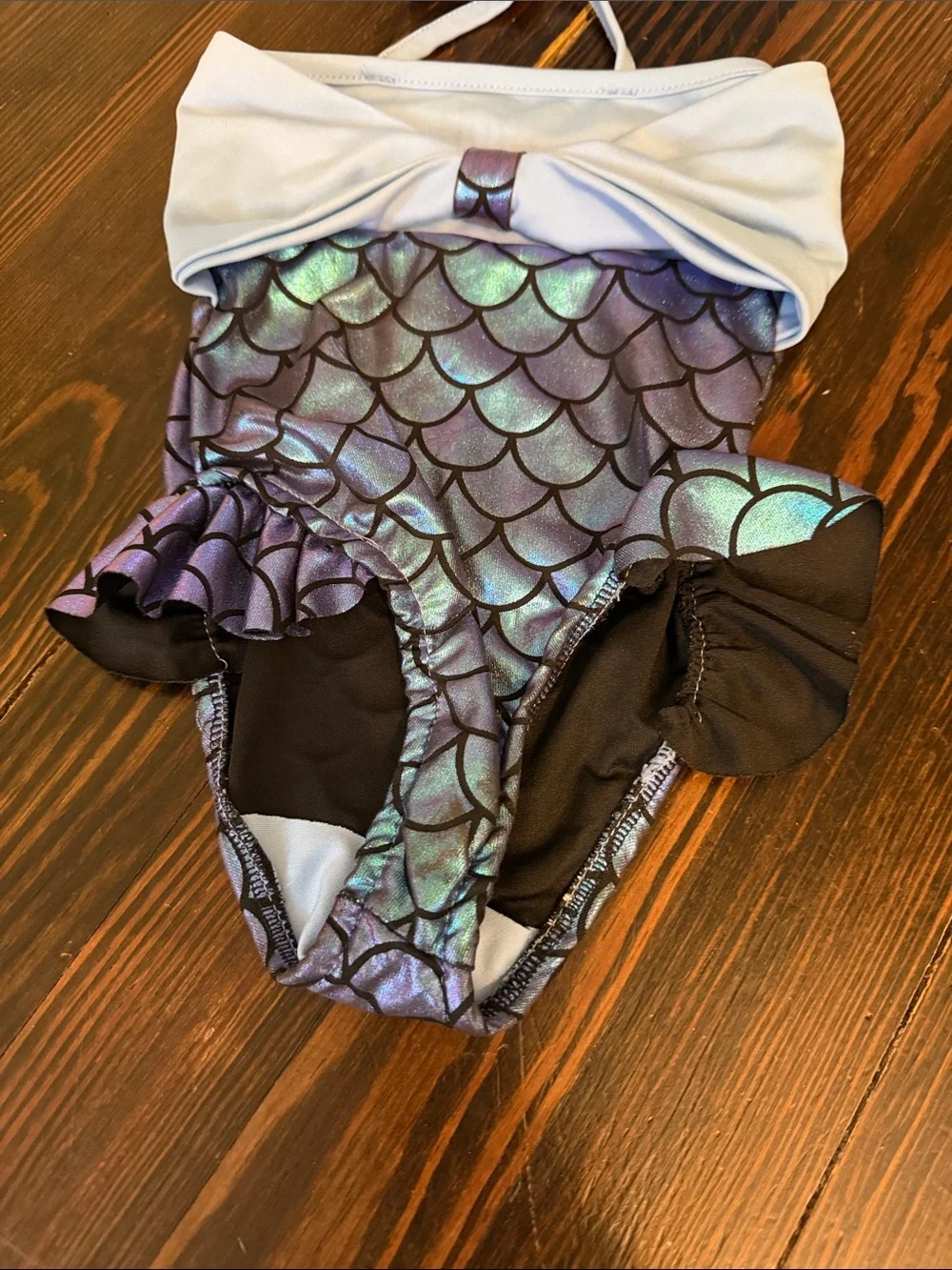Zara Iridescent Purple Mermaid-Scale One-Piece Swimsuit with Light Blue Top